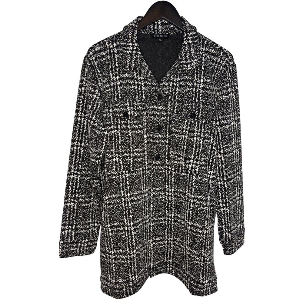 Stella Luce Black White Plaid Tweed Blazer Jacket Women’s Size Large Classic